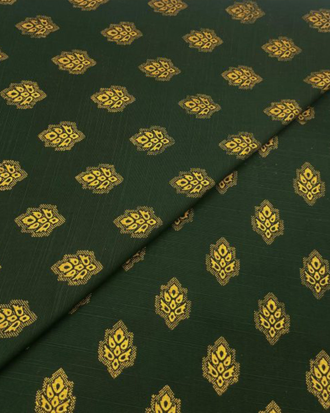 Bottle Green Gold Leaf Khaddar