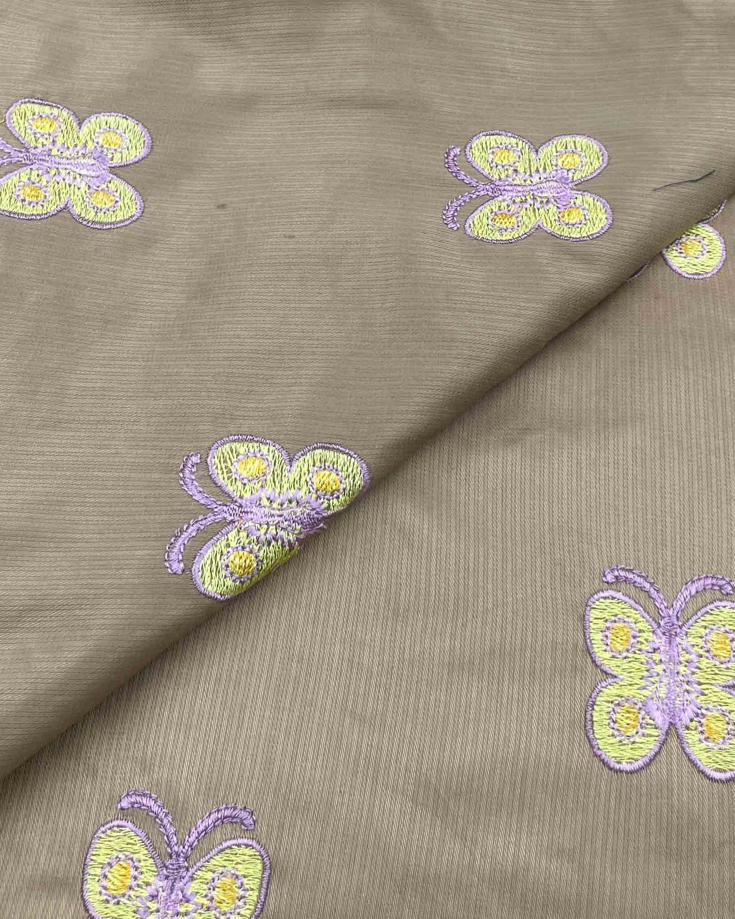 Beige Butterfly Kutail Linen Embroidery