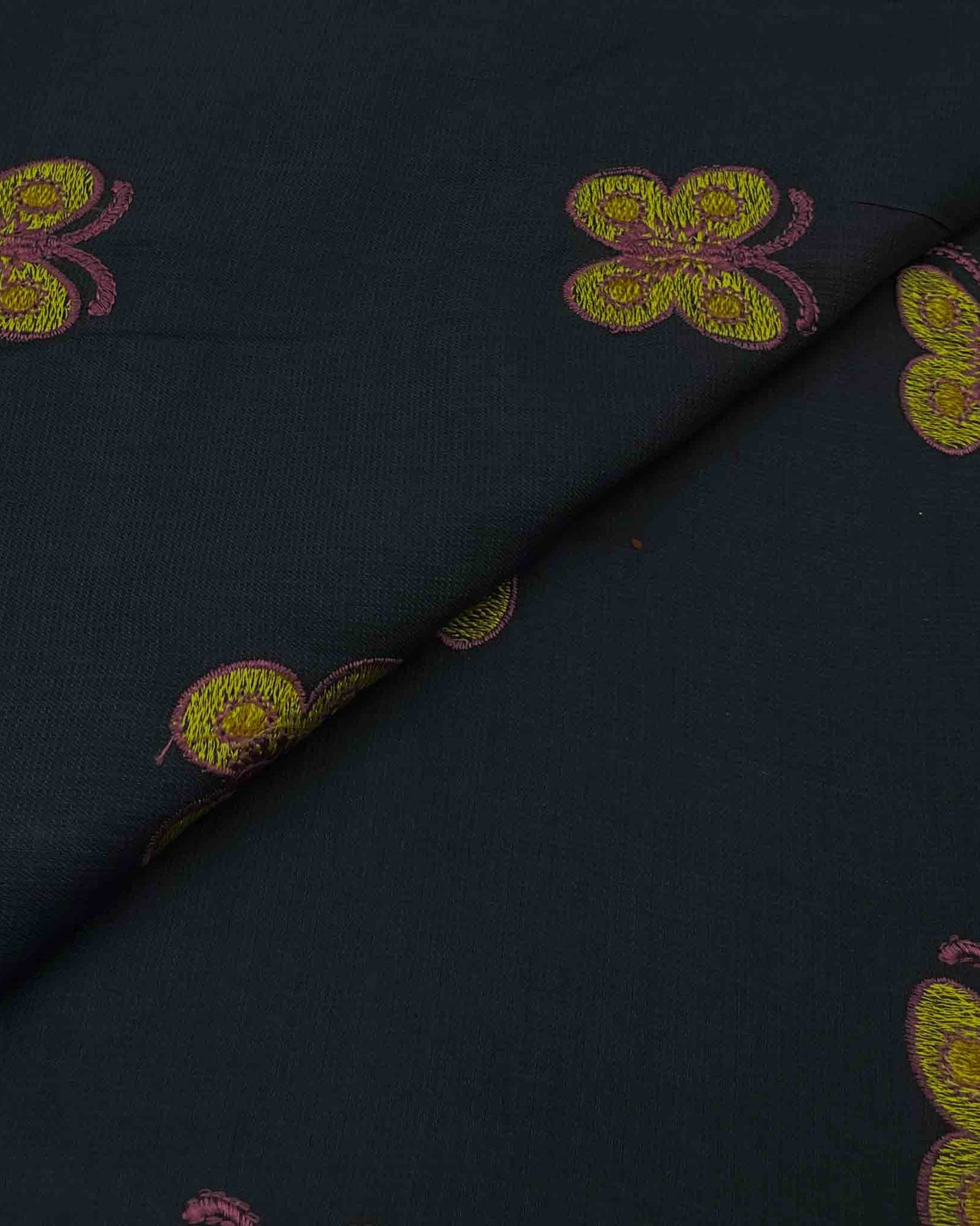 Navy Butterfly Kutail Linen Embroidery